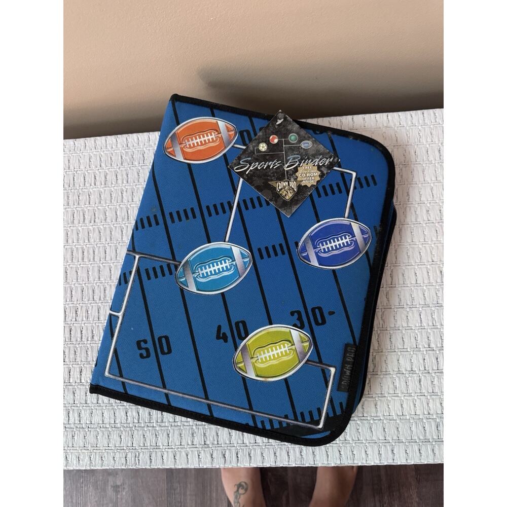 Vintage NWT Crown Pro Sports Binder Blue Football 3 Ring Binder School Organizer